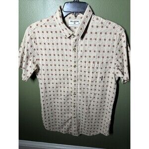 Billabong Tailored Fit Short Sleeve Geometric Square Button Down Biege Small